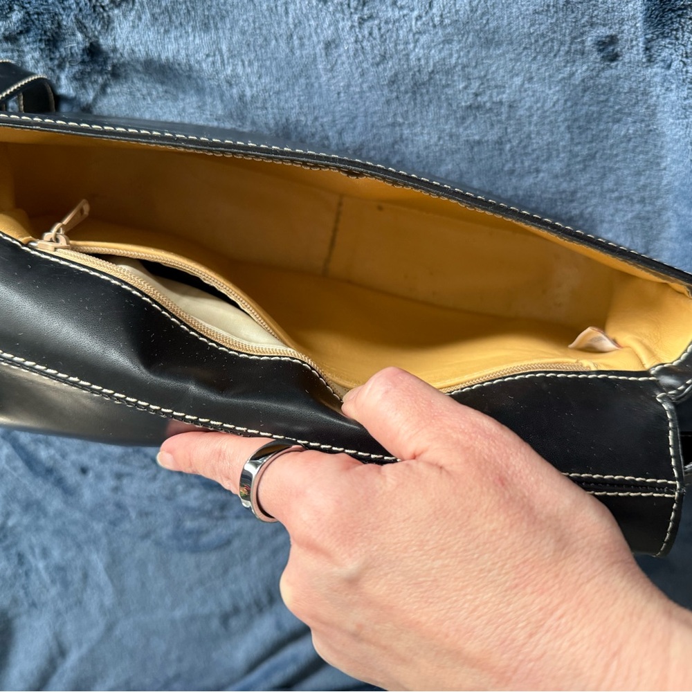 Dooney & Bourke Black Leather Shoulder Bag with White Stitching - Picture 5 of 6